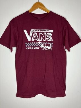Vans Kid's Large Maroon Graphic Tee - White Logo